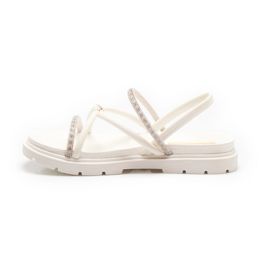 Vista lateral da sandália Pink Cats Off White com tiras e solado antiderrapante